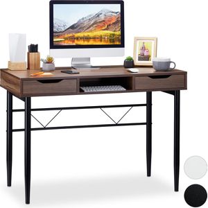 Relaxdays computertafel met vak en 2 lades, modern design, metalen frame, HBD: 77x110x55 cm, diverse kleuren