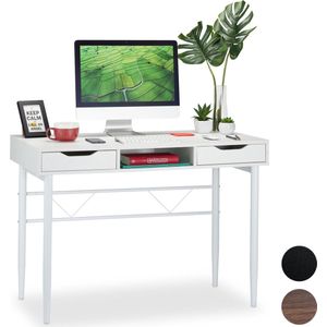 Relaxdays bureau met lades - computertafel - bureautafel - 77 x 110 x 55 cm - modern - Wit / wit