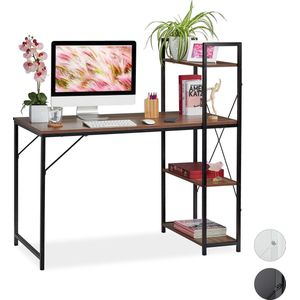 Relaxdays bureau met rek, 4 vakken, voor tienerkamer of home-office, HBD: 121x120x62 cm, modern design, bruin/zwart