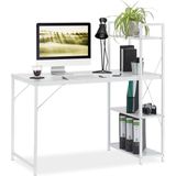 Relaxdays bureau - computertafel - modern design - met rek - laptopbureau - 4 planken - Wit / wit