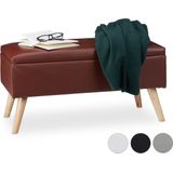 Relaxdays Zitbank met opbergruimte, 40 L, gestoffeerd, houten poten, kistbank kunstleer, HxBxD: 40 x 80 x 39,5 cm, bruin