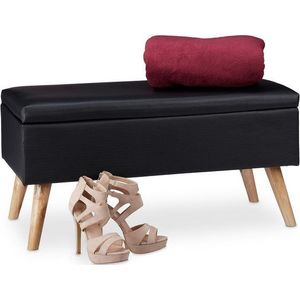 Relaxdays - Sitzbank mit Stauraum, 40 l, gepolstert, Holzbeine, Truhenbank Kunstleder, HxBxT: 40 x 80 x 39,5 cm, schwarz