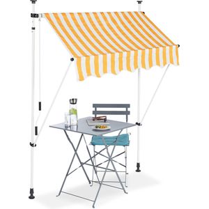 Relaxdays markies verstelbaar - klem-zonwering - zonnescherm balkon zonder boren geel-wit - 150 x 120 cm