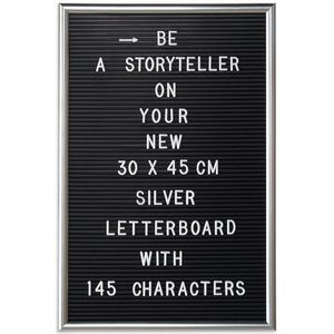 Letterboard, 145 Buchstaben, Zahlen, Sonderzeichen, 45x30 cm, Buchstabentafel zum Stecken, Kunststoff, silber - Relaxdays
