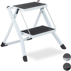 opstapje 2 treden - inklapbaar - anti-slip - ijzer - 50x50 cm - wit