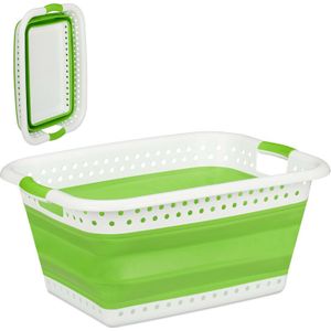 Relaxdays opvouwbare wasmand - plastic - kunststof - mand voor wasgoed - inklapbaar - 37 L - lichtgroen