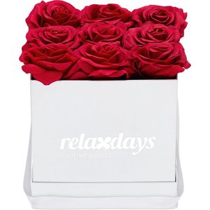 Relaxdays Rozenbox hoekig, 9 rozen, stabiele bloemenbox wit, lang houdbaar, cadeau-idee, decoratieve bloemenbox, rood