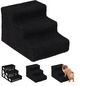 Hundetreppe 3 Stufen, kleine & große Hunde, Bett & Couch, Stoffbezug, Tiertreppe innen, 30x35x45 cm, schwarz - Relaxdays