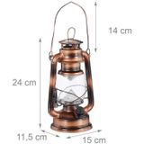 Relaxdays stormlamp LED - retro lantaarn - vensterdecoratie of tuin - windlicht - op batterijen - koperkleur