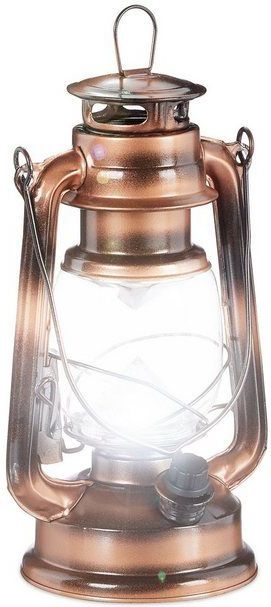 Relaxdays stormlamp LED - retro lantaarn - vensterdecoratie of tuin - windlicht - op batterijen - koperkleur