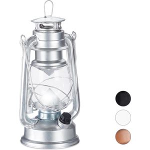 Relaxdays stormlamp LED - retro lantaarn - vensterdecoratie of tuin - windlicht - op batterijen - zilverkleurig