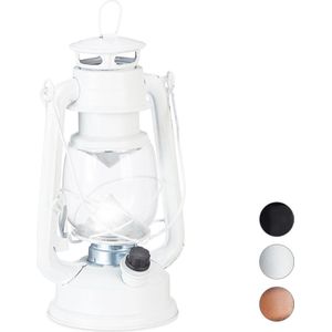 Relaxdays lantaarn led - stormlamp - windlicht - led olielamp - retro stijl op batterijen - wit