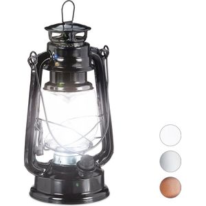 Relaxdays stormlamp LED - retro lantaarn - vensterdecoratie of tuin - windlicht - op batterijen - zwart