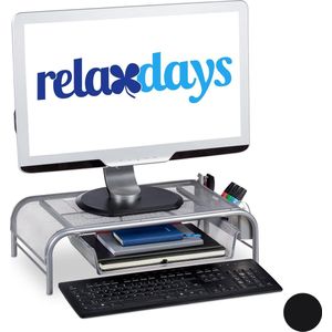 Relaxdays monitorstandaard - met lade - 2 zijvakken - 29 inch - 15x51x29,5 cm - beeldscherm verhoger - zilver