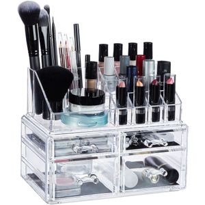 Relaxdays cosmetica organizer - 4 lades - lippenstift - nagellak - kunststof - transparant