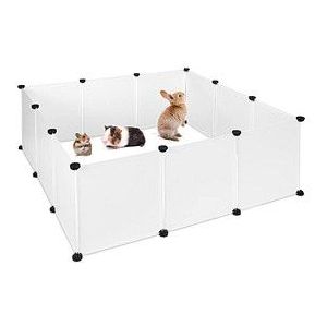 Relaxdays DIY ren - kunststof - knaagdieren - 12-delig - uitbreidbaar - 47 x 110 x 110 cm - wit