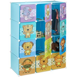 Kidzroom - Dieren - Kinderkast - Blauw - Opbergkast Met Deuren En Stangen