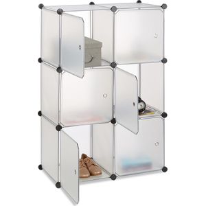 Relaxdays vakkenkast met deuren, 6 vierkante vakken, met handgrepen, van kunststof, HBD: 105x70x35 cm, transparant