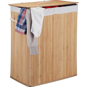 Relaxdays Wasmand bamboe opvouwbaar waszak met deksel was mand - groen