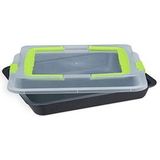 Relaxdays bakvorm met deksel - taartdoos - transportbox voor taart - 3 in 1 - groen