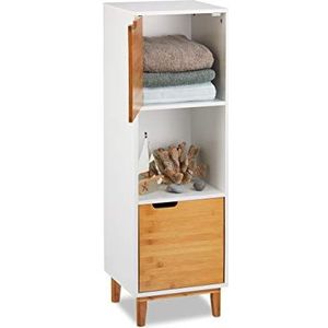 Relaxdays wandkast wit met deur - MDF en bamboe - boekenkast - Scandinavisch design - 3