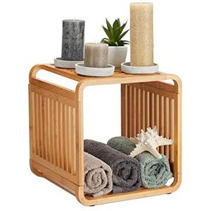 Relaxdays bamboe kastje met vakken, staand rek, smal badkamerrek, 1 vak, afgeronde hoeken, 33x33x33 cm, natuur