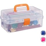 Relaxdays opbergbox - 9 vakjes - naaikoffer - gereedschapskist - knutselspullen - 14x33x19,5 cm - transparant-oranje