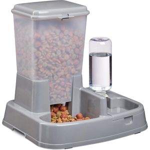 relaxdays Voer-en drinkbak 2 in 1- honden  katten - voederdispenser - eetbak - waterbak donkergrijs