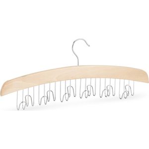 Relaxdays riemhouder voor in de kledingkast, 1 hanger, voor 12 riemen, hout, HBD 17x43x5cm, natuur/zilver