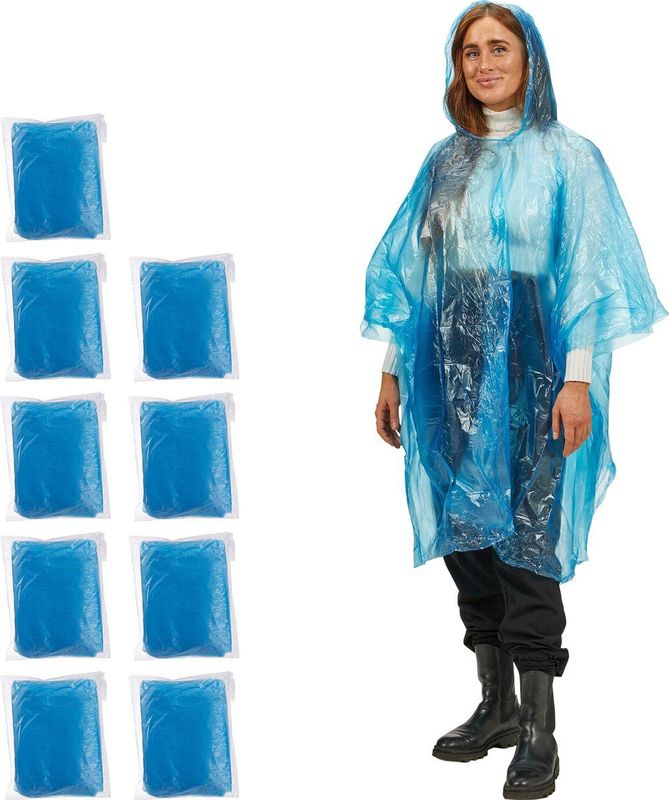 Regenponcho - Set van 10 - Blauw - PE
