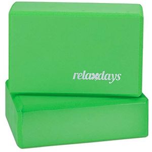 Relaxdays yogablok, set van 2, foam blok voor yoga en fitnessoefeningen, schuim, antislip, HBD: 8x23x15 cm, groen