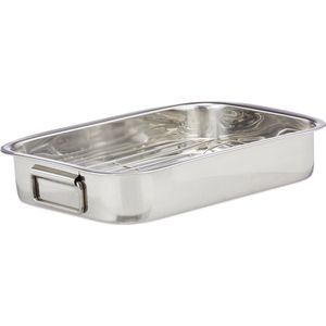 Relaxdays Braadslede met Rooster - Edelstaal - Ovenschaal - Braadpan - Braadslee - Zilver - M