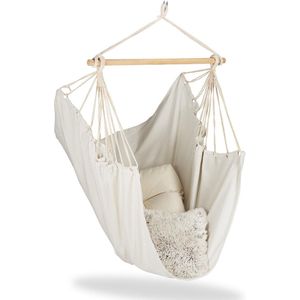 Relaxdays hangstoel - katoen - kinderen en volwassenen - binnen en buiten - tot 150 kg - hangmatstoel - beige