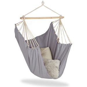 Relaxdays hangstoel - katoen - kinderen en volwassenen - binnen en buiten - tot 150 kg - hangmatstoel - grijs