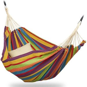 Relaxdays hangmat XXL, voor 2 personen, draagbaar, tot 300 kg, katoen, voor binnen en buiten, 150 x 272 cm, kleurrijk