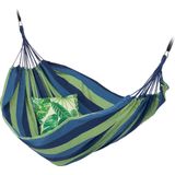 Relaxdays hangmat XXL, voor 2 personen, draagbaar, tot 300 kg, katoen, voor binnen en buiten, 150 x 272 cm, blauw-groen