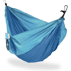 Relaxdays hangmat outdoor, voor 2 personen, tot 200 kg, heel licht, BxD: 152 x 255 cm, op reis, camping, blauw