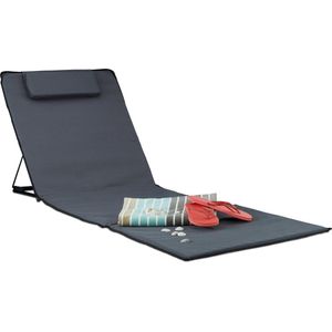 relaxdays strandmat xxl met kussen - gepolsterde strandstoel - opvouwbaar - draagtas antraciet
