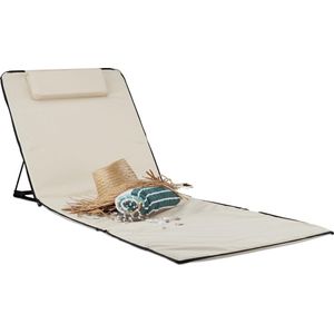 Relaxdays strandmat xxl met kussen - gepolsterde strandstoel - opvouwbaar - draagtas - beige