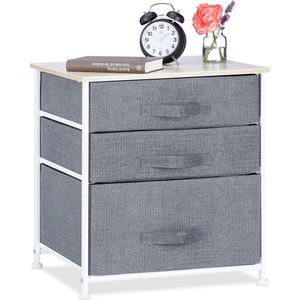 Relaxdays ladekast - rek met 3 stofen manden - metaal - hout - 53 x 48 x 40 cm - grijs - C