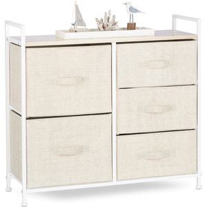 Relaxdays Planksysteem, commode, vrijstaand rek met 5 dozen, 77,5 x 83 x 29 cm (h x b x d), metaal en hout, beige