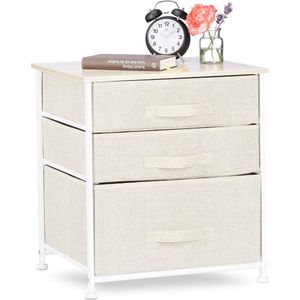 Relaxdays bijzetkast - 3 lades - metalen frame - 53 x 48 x 40 cm - slaapkamer - beige