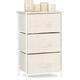 Relaxdays ladekast, met 3 stoffen lades, metaal en hout, ladeblok, commode, ladesysteem, HxBxD: 73 x 45 x 30 cm, beige