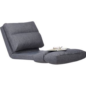 Relaxdays loungestoel, verstelbare rugleuning, voor binnen, 194 cm lang, relaxzetel, vloerkussen, ligkussen, grijs