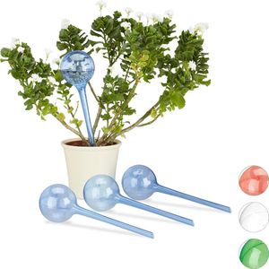 Relaxdays - Bewateringsballen, plastic, 4 stuks, voor 2 weken, bloemen of planten in pot, blauw