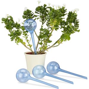 Relaxdays waterdruppelaar - set van 4 - watergeefsysteem - 2 weken - kamerplanten - kunststof - blauw