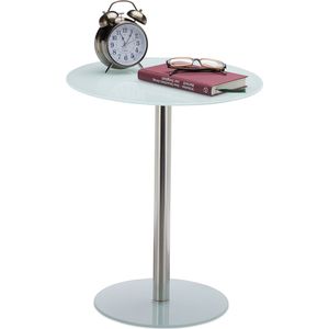 relaxdays Bijzettafel glas edelstaal rond - designertafel - salontafel - koffietafel tafel wit