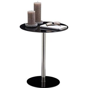 Relaxdays bijzettafel, van glas en roestvrij staal, ronde salontafel, koffietafel, HBD 53 x 43 x 43 cm, zwart