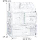 Make Up Organizer mit 21 Fächern, Kosmetik Tower für Lippenstift, Nagellack, Acryl Make Up Box, transparent - Relaxdays