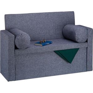Relaxdays zitbank met leuning, met 2 kussens, opvouwbaar, opbergruimte, HBD 75 x 115 x 47 cm, gepolsterde zitkist, grijs